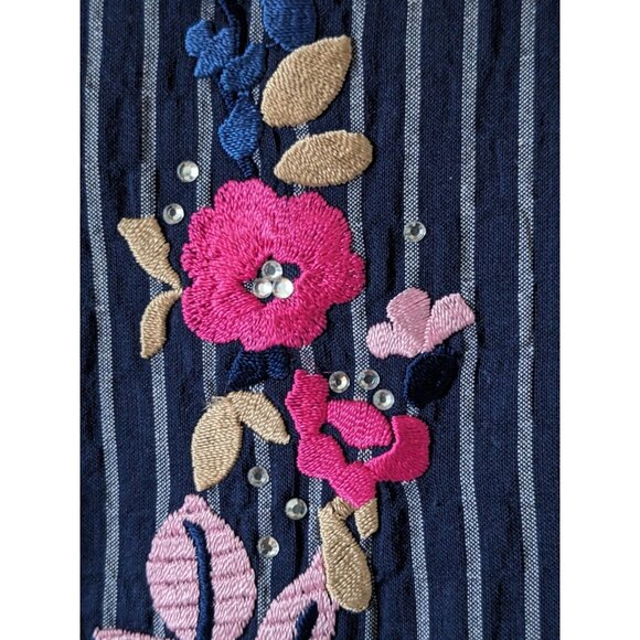 Allison Daley Shirt Blouse Blue Embroidery Striped Button Down 3/4 Sleeve 18W - Picture 6 of 10